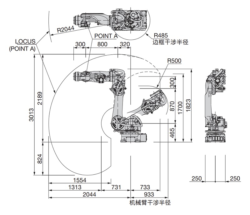 SRA100HB-01 外形尺寸及動(dòng)作范圍